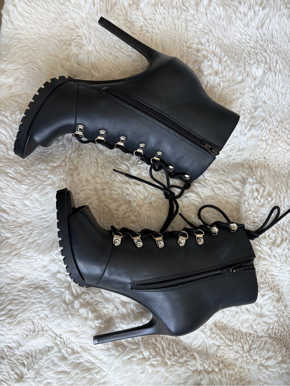INC International Concepts Black Lace-Up Peep Toe Ankle Boots - Picture 5 of 11